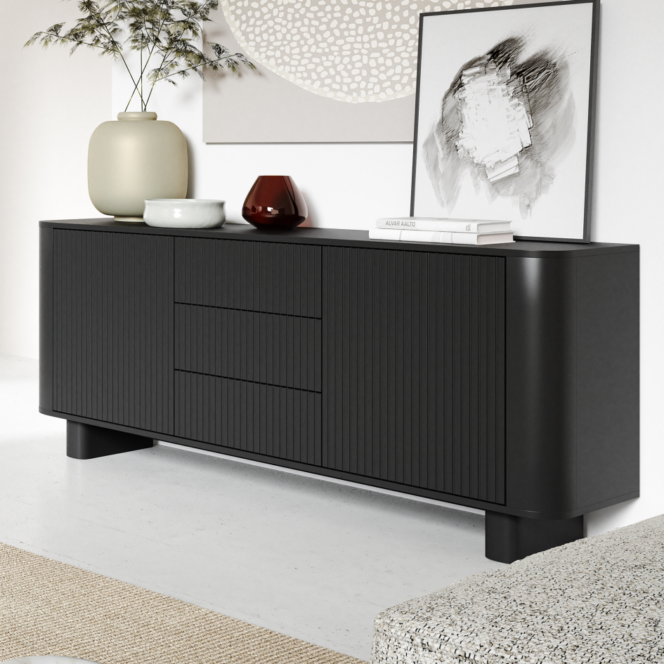 Komoda Misterio Premium 2D3S 150 cm frez zaokrąglone boki Czarna