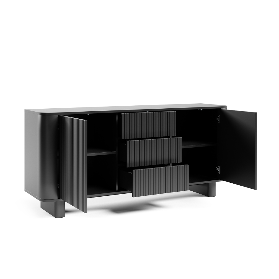 Komoda Misterio Premium 2D3S 150 cm frez zaokrąglone boki Czarna
