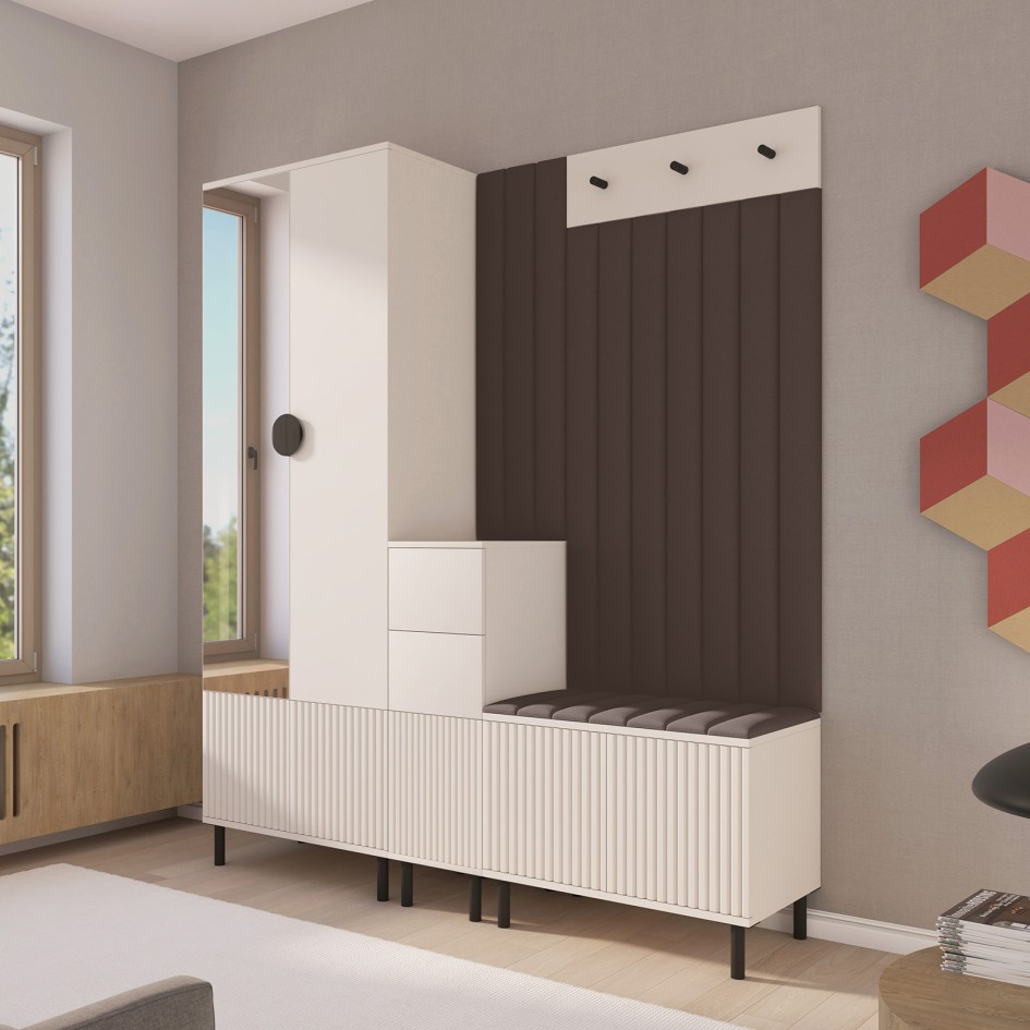 Ritmo Trinity 08 garderoba frezowana wersja 7 z komodą i szafką na buty