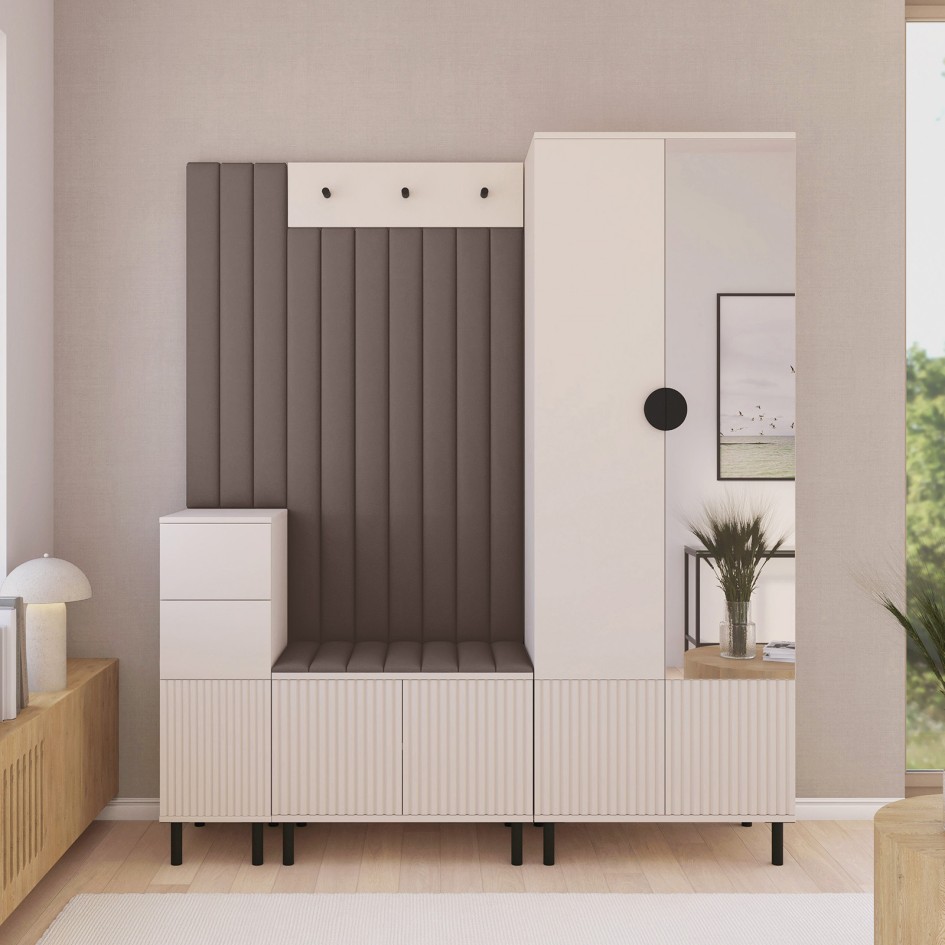 Ritmo Trinity 08 garderoba frezowana wersja 7 z komodą i szafką na buty