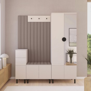 Gefräste Garderobe Ritmo Trinity 05 Version 7 Cashmere Beige mit gepolsterten Wandpaneelen