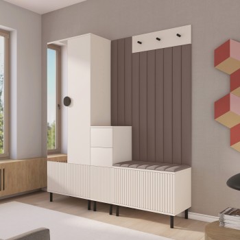Gefräste Garderobe Ritmo Trinity 05 Version 7 Cashmere Beige mit gepolsterten Wandpaneelen