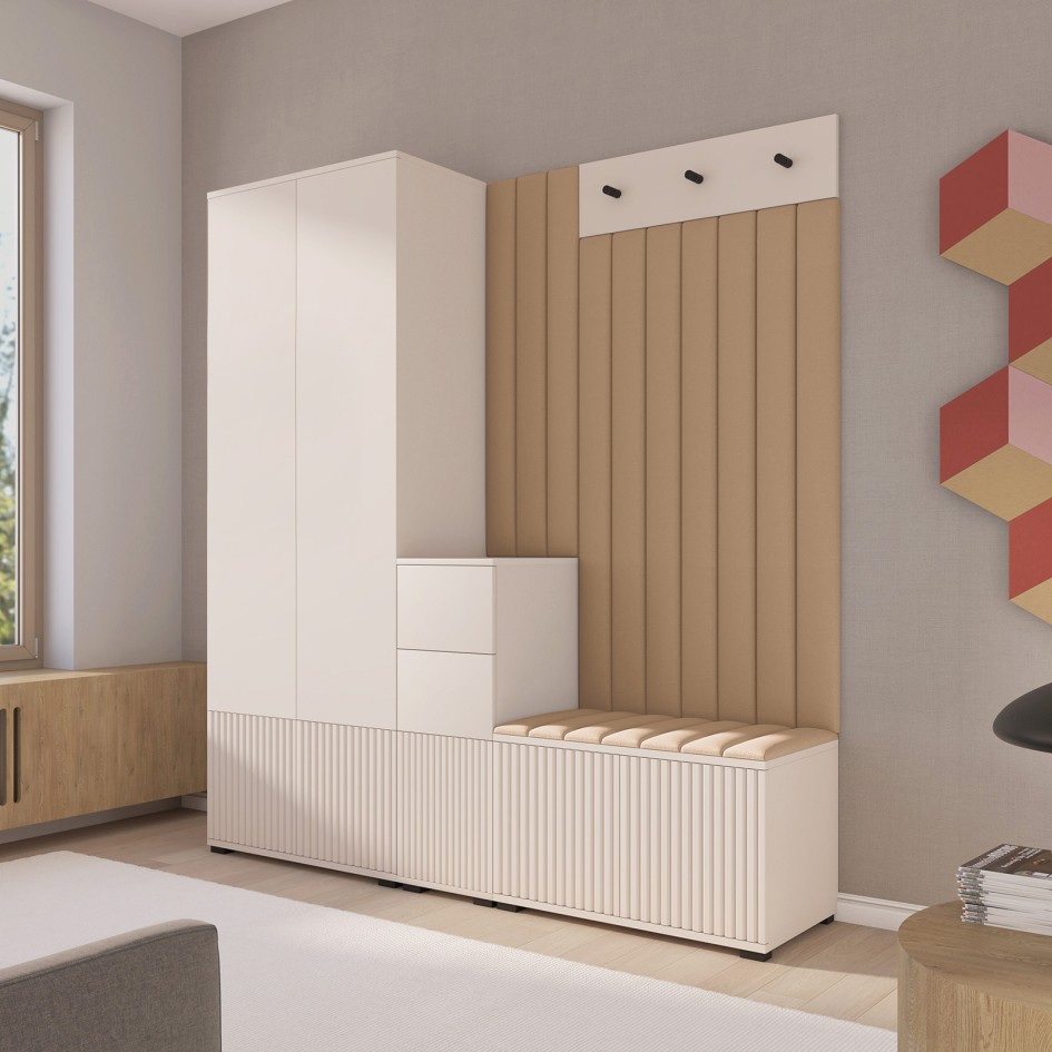 Ritmo frezowana garderoba Trinity 04 wersja 7 z komodą i szafką na buty