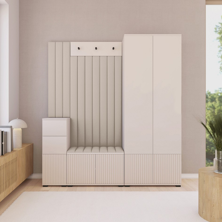 Garderoba frezowana Ritmo Trinity 03 wersja 7 z panelami tapicerowanymi