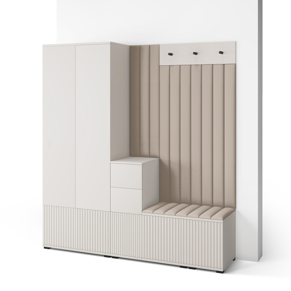 Garderoba frezowana Ritmo Trinity 03 wersja 7 z panelami tapicerowanymi