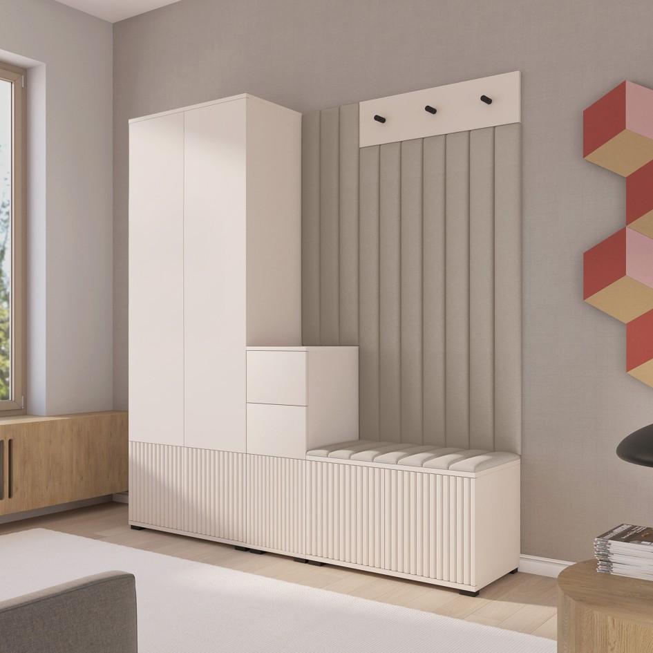 Garderoba frezowana Ritmo Trinity 03 wersja 7 z panelami tapicerowanymi