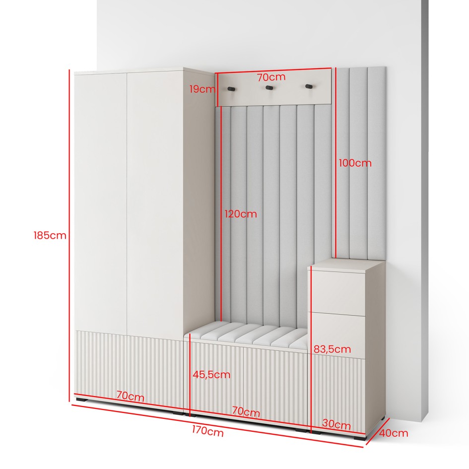 Garderoba frezowana Ritmo Trinity 03 wersja 7 z panelami tapicerowanymi
