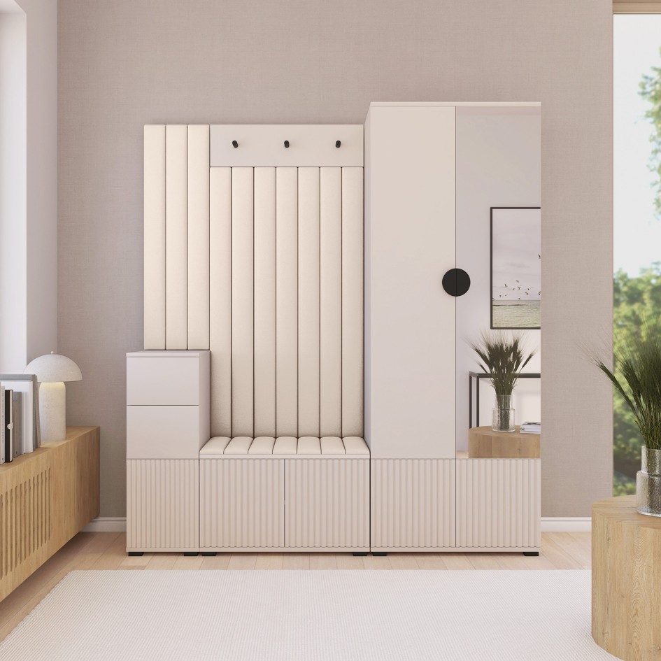 Garderoba frezowana Ritmo wersja 7 z komodą i szafką na buty Trinity 02