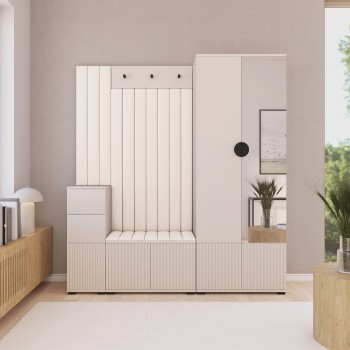 Gefräste Garderobe Ritmo Version 7 Trinity 01 Cashmere Beige mit gepolsterten Wandpaneelen