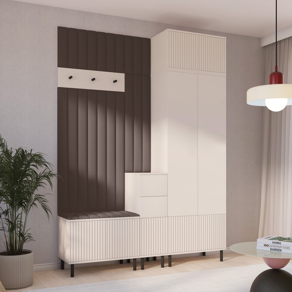 Garderoba Ritmo frezowana Trinity 08 wersja 8 Cashmere z komodą