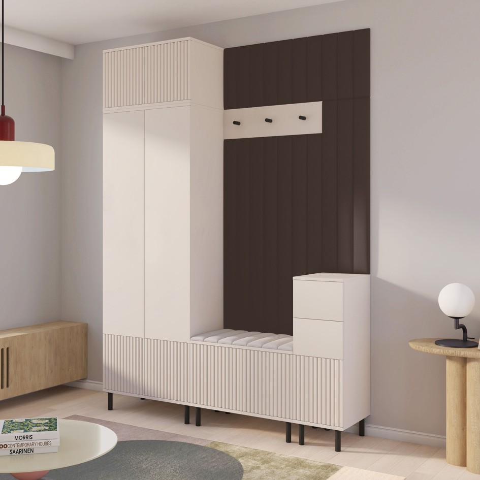 Garderoba Ritmo frezowana Trinity 08 wersja 8 Cashmere z komodą