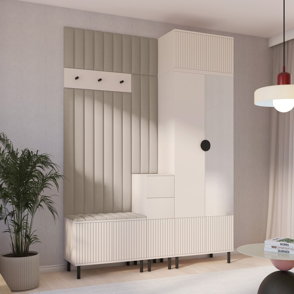 Garderoba frezowana Ritmo Trinity 03 wersja 8 z panelami na ścianę