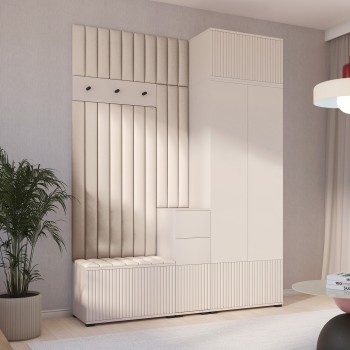 Garderobe Ritmo Version 8 mit gefrästen Fronten und gepolsterten Wandpaneelen Trinity 02