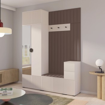 Moderne Garderobe Ritmo Version 8 mit gepolsterten Wandpaneelen Trinity 05