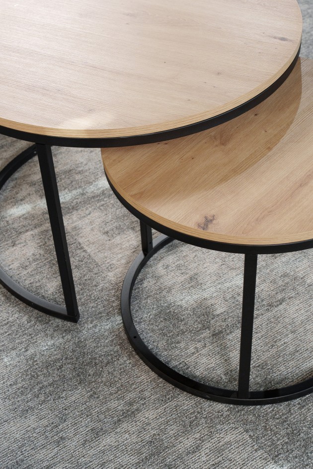 Zestaw dwóch stolików kawowych Ovalo do salonu dąb Artisan/czarny