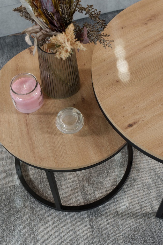 Zestaw dwóch stolików kawowych Ovalo do salonu dąb Artisan/czarny