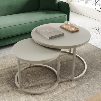 Ovalo Couchtisch-Set rund moderne Beistelltische für Wohnzimmer Cashmere