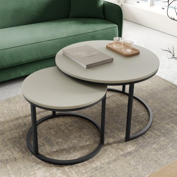 Ovalo Couchtisch-Set rund modern 2er Set mit Metallgestell Cashmere/Schwarz
