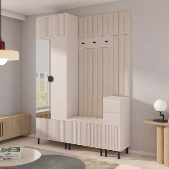 Gefräste Garderobe Ritmo Version 8 mit gepolsterten Wandpaneelen Trinity 02