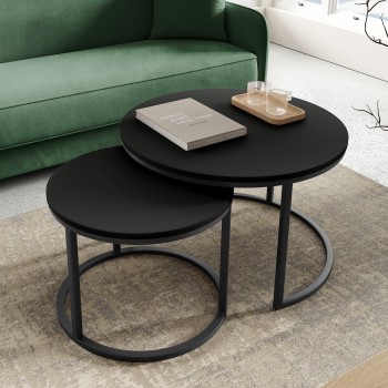 Ovalo 2er Couchtisch-Set rund moderne Wohnzimmertische Schwarz