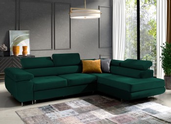 Ecksofa Mediolan L-förmige Eckcouch mit Schlaffunktion ausziehbares Sofa Monolith 37 grün