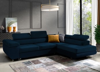 Ecksofa in L-Form Mediolan verstellbare Kopfstützen Monolith 77 dunkelblau