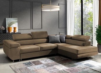Ecksofa in L-Form Mediolan ausziehbares Sofa Paros 3 braun