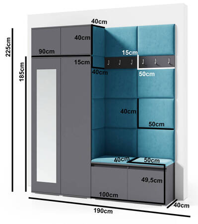 Garderobe LISSABON mit Schuhschrank, Trinity 01 graphit