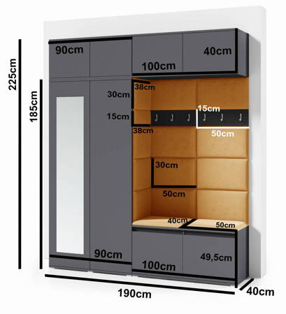 Kleiderschrank HARLEM, Stoff trinity 02, artisan/schwarz