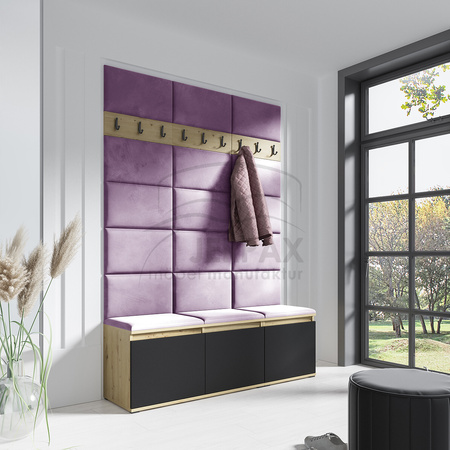 Garderoben Set LARA Artisan/schwarz mit gepolsterten Paneelen aus Stoff Trinity 11