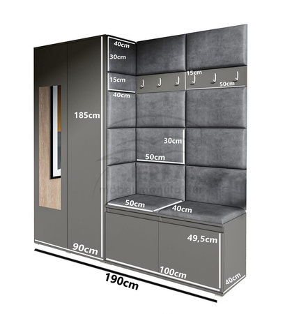 Garderoben-Set Florenz Kleiderschrank mit Spiegel Polsterplatten Schuhschrank Trinity 15 Weiß