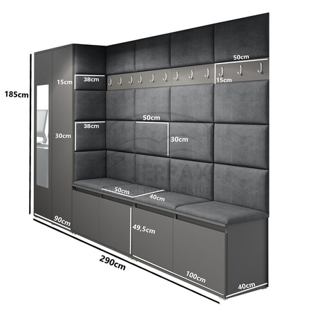 Kleiderschrank Molly Weiß mit Spiegel Polsterplatten Schuhschrank Trinity 13