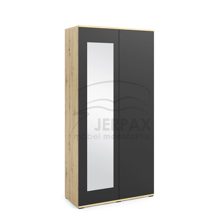 Kleiderschrank Artisan/schwarz Jakob mit Spiegel Polsterplatten Schuhschrank Trinity 15