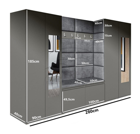 Kleiderschrank Weiß Jakob mit Spiegel Polsterplatten Schuhschrank Trinity 16